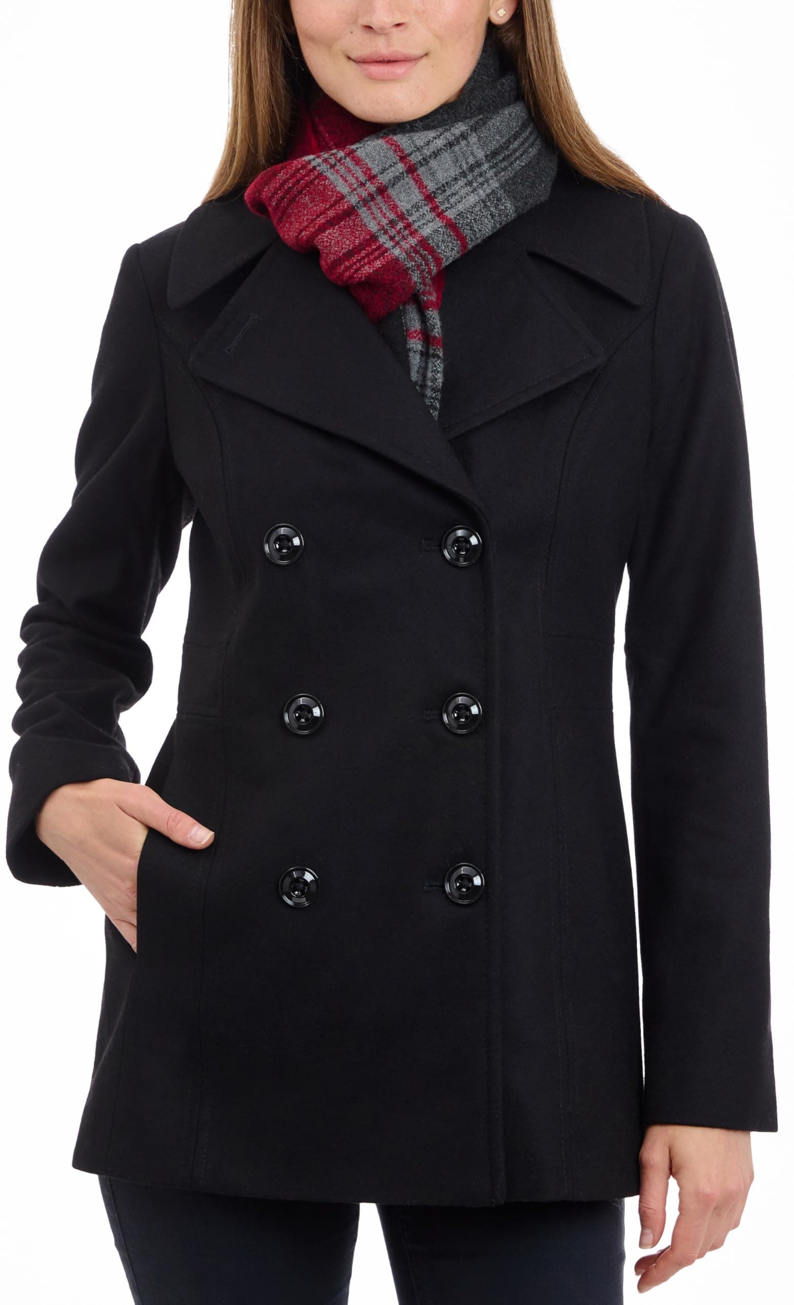 Women's Plus-Size Double Breasted Peacoat with Scarf