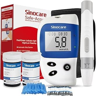 Blood Sugar Monitor, Sinocare Safe Accu2 Blood Sugar Test Kit with 50 Test Strips & 50 Lans.Diabetes Testing Kit for Home Use UK