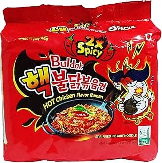 Samyang Hot Chicken Ramen 2X Spicy Buldak Noodles, 5 X 140 grams, Non Vegetarian