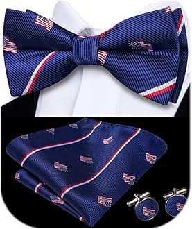 Dubulle Mens Paisley Striped Bowtie Set Pre-tied Bowtie for Men and Pocket Square Set Wedding Business