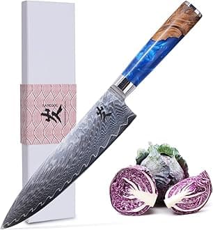 Chef's Knife, 8 Inch Damascus Profession 67-Layer VG10 High Carbon Stainless Steel Kitchen Knife, with Ergonomic Non-slip Wood Grain Handle and Luxury Gift Box