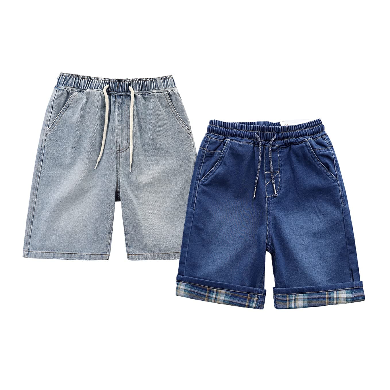 ABALACOCO 2Piecs Boys Shorts Pants Summer Denim Short Jeans Stretch Soft Loose Wear Pull-on Sport Casual Pants 5-13 Years