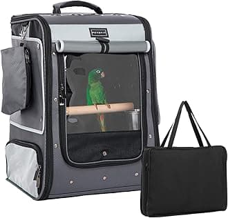 Bird Carrier with Shade Cover,Adjustable Height Standing Perch,2 Feeder Bowls and Great Ventilation, Cockatiel Bird Travel Cage (Large, Grey1)