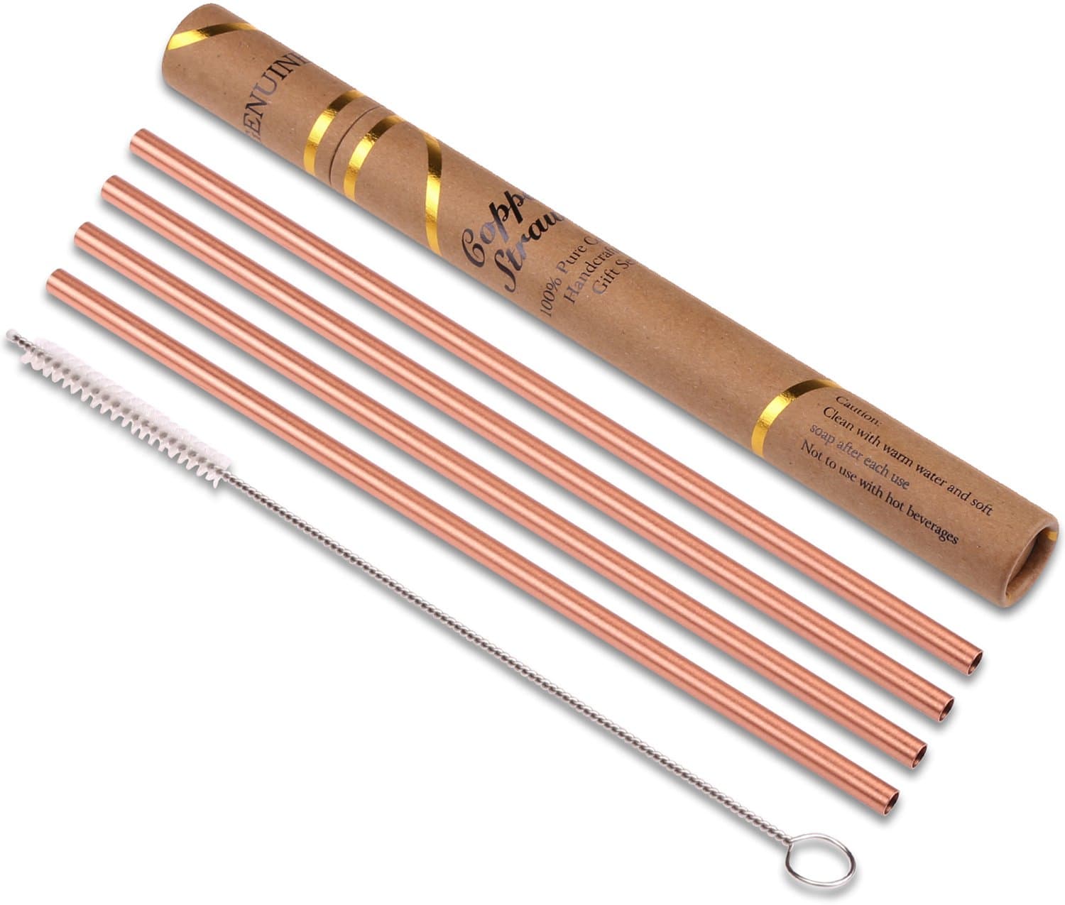 Copper Straws Food Safe Solid Copper Mule Drinking Straws(Set of 4) 8.5inch Straight Cleaning Brush Included