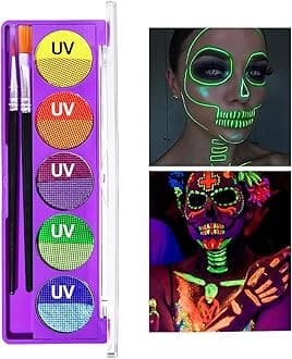 MEICOLY 10 Colors Water Activated Eyeliner Palette, Neon Face Paint Colored Retro Halloween Hydra Liner,Matte Graphic Eyeliner, UV Blacklight Fluorescent Glow Face Body Paint,01