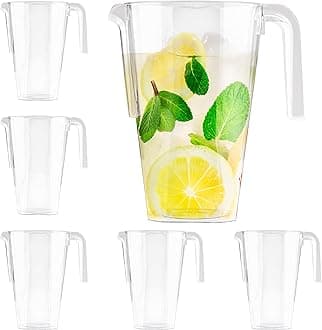MATANA 6 Reusable Clear Plastic Jugs, Cocktail Pitchers for Parties, 1.5L - Juice, Lemonade, Punch, Sangria, Beers - Birthdays, Weddings, Picnics, BBQ