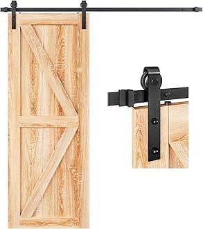 EaseLife 5 FT Heavy Duty Sliding Barn Door Hardware Track Kit,Basic J Pulley,Slide Smoothly Quietly,Easy Install (5FT Track Kit for 26"~30" Wide Single Door)