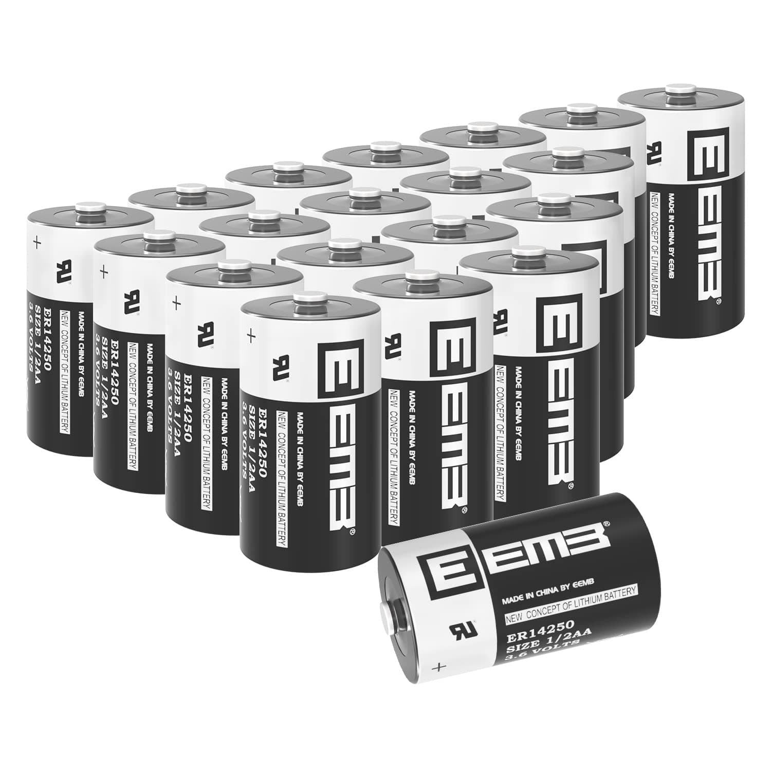 EEMB 20Pack ER14250 1/2AA 3.6V Lithium Battery Li-SOCL₂ Non-Rechargeable Battery XL-050F SB-AA02 LS14250 TL-5902 TL-2150 for Dog Collar Meter Sensor Movement Monitor Home Security System Alarm System