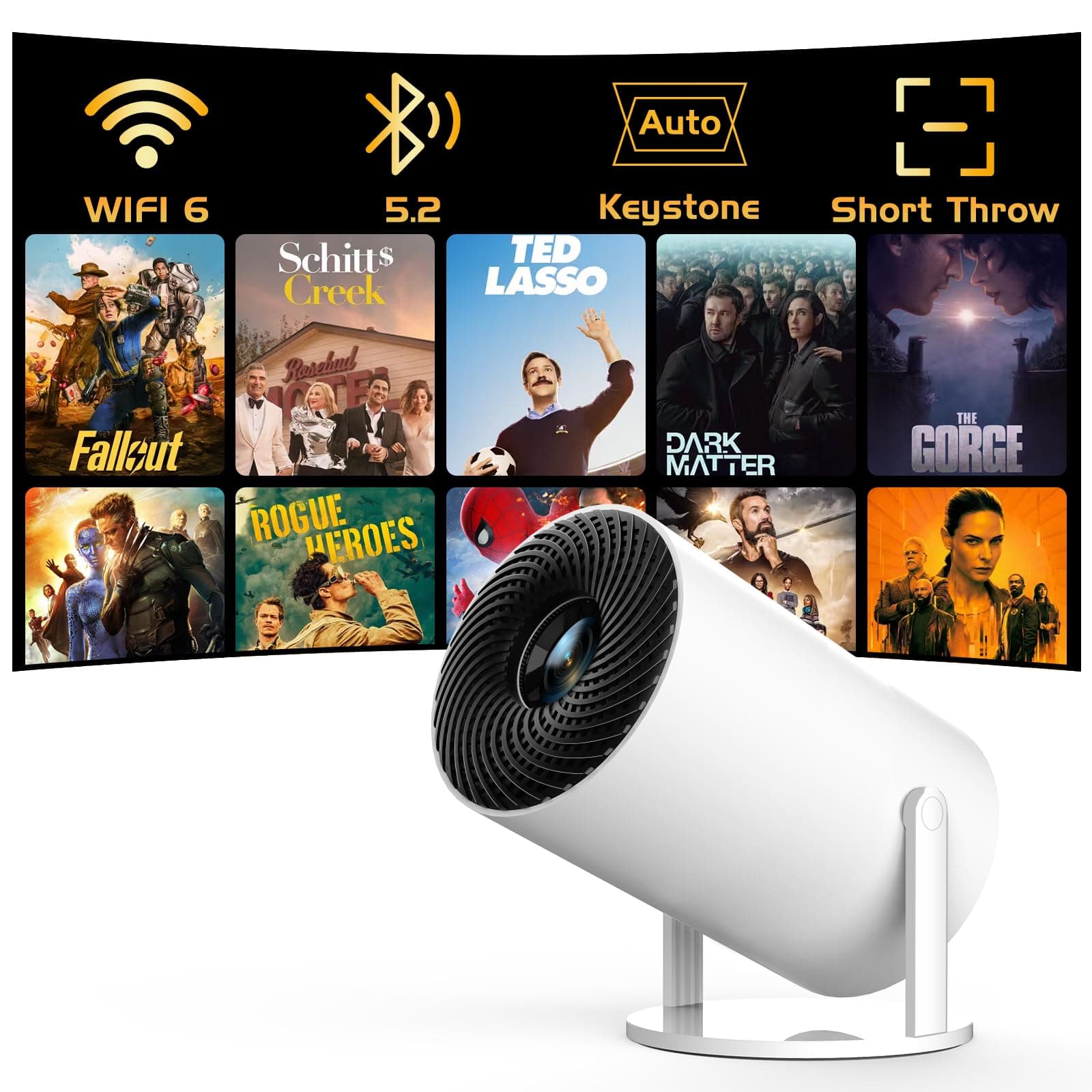 Panseba [270°Adjustable Stand] Smart Mini Projector With Wifi 6 And Bluetooth, Auto Keystone Outdoor Movie Projector 1080P Full Hd Support, Big Screen Portable Home Projector For Phone Tv Stick Laptop