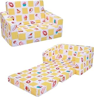 Foldable Kids Sofa Chair, 2 in 1 Flip Open, Soft Toddler Couch with Pocket, Children's Sofa for Bedroom Nursery, Gift for Girls - Cookie