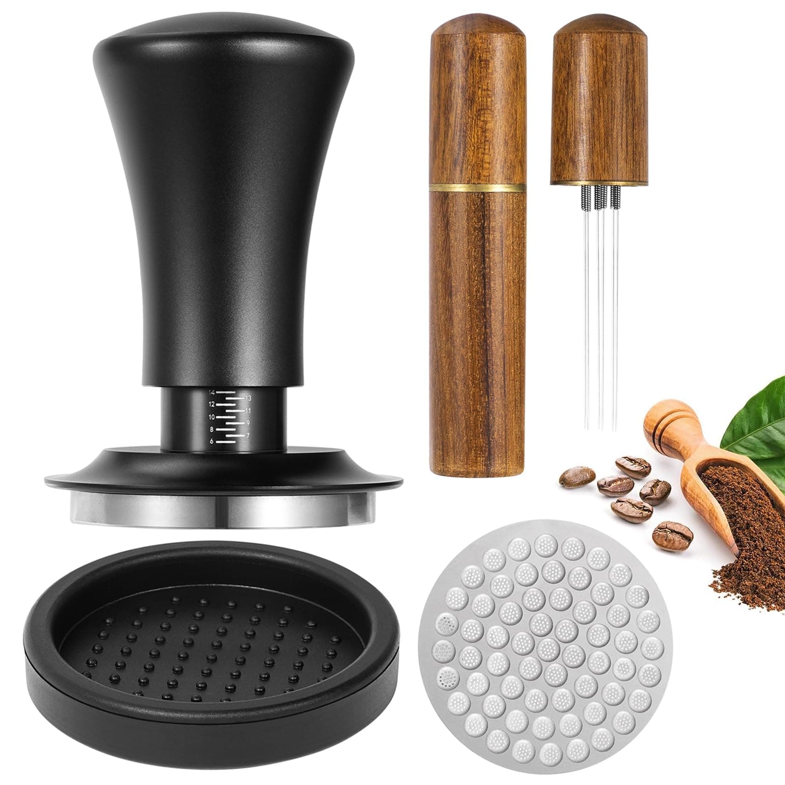 XCSOURCE58mm Espresso Tamper Set 4-Piece, Spring Loaded Coffee Tamper with Stainless Steel Base, Puck Screen and Silicone Mat, Fits for 58mm Portafilters, Gifts for Barista Coffee Lovers