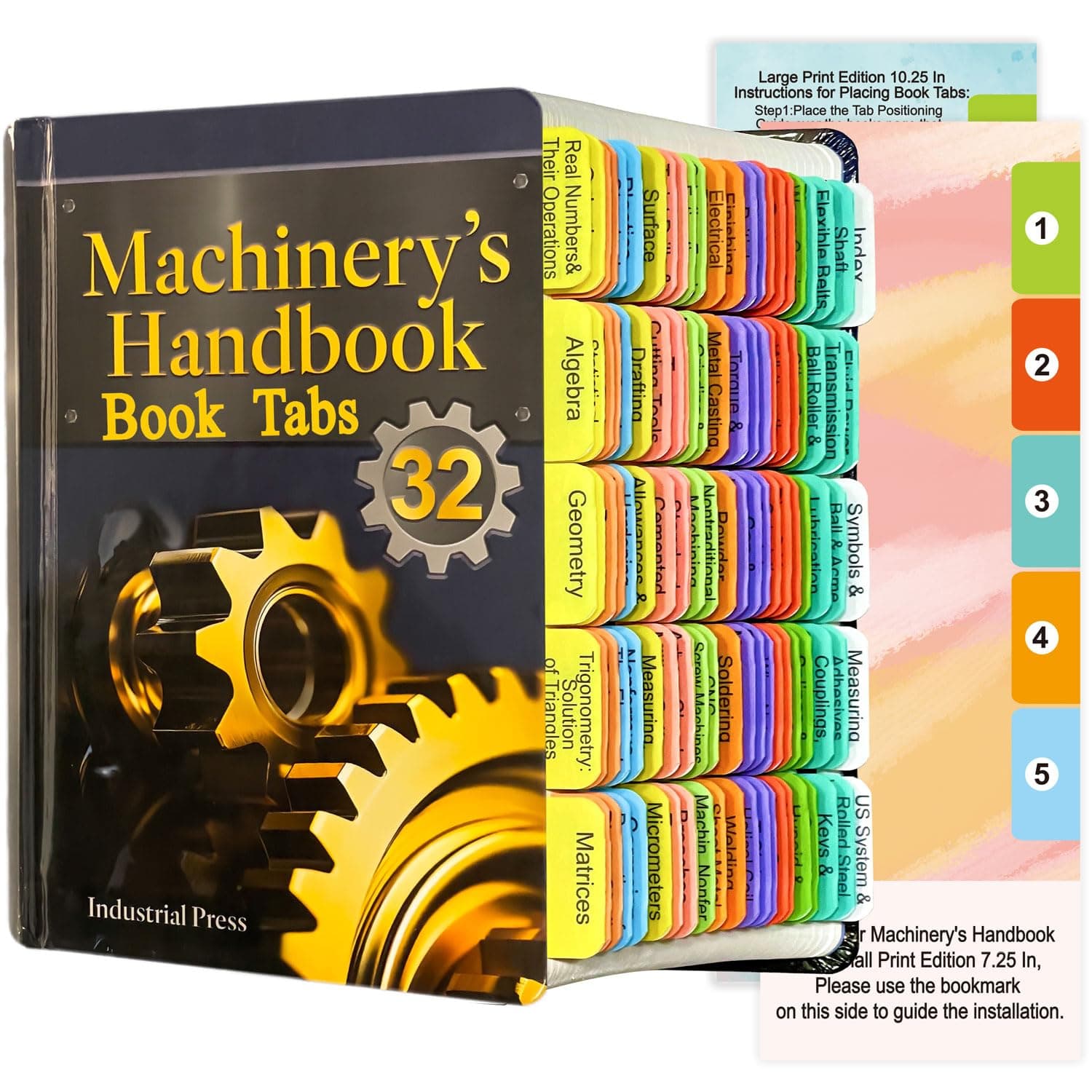 Index Tabs for Machinery's Handbook 32nd Edition, 120 Color Coded PVC Laminated Tabs, Repositionable, Alignment Card for Easy Application Large Small Size Handbook(Book not Included)