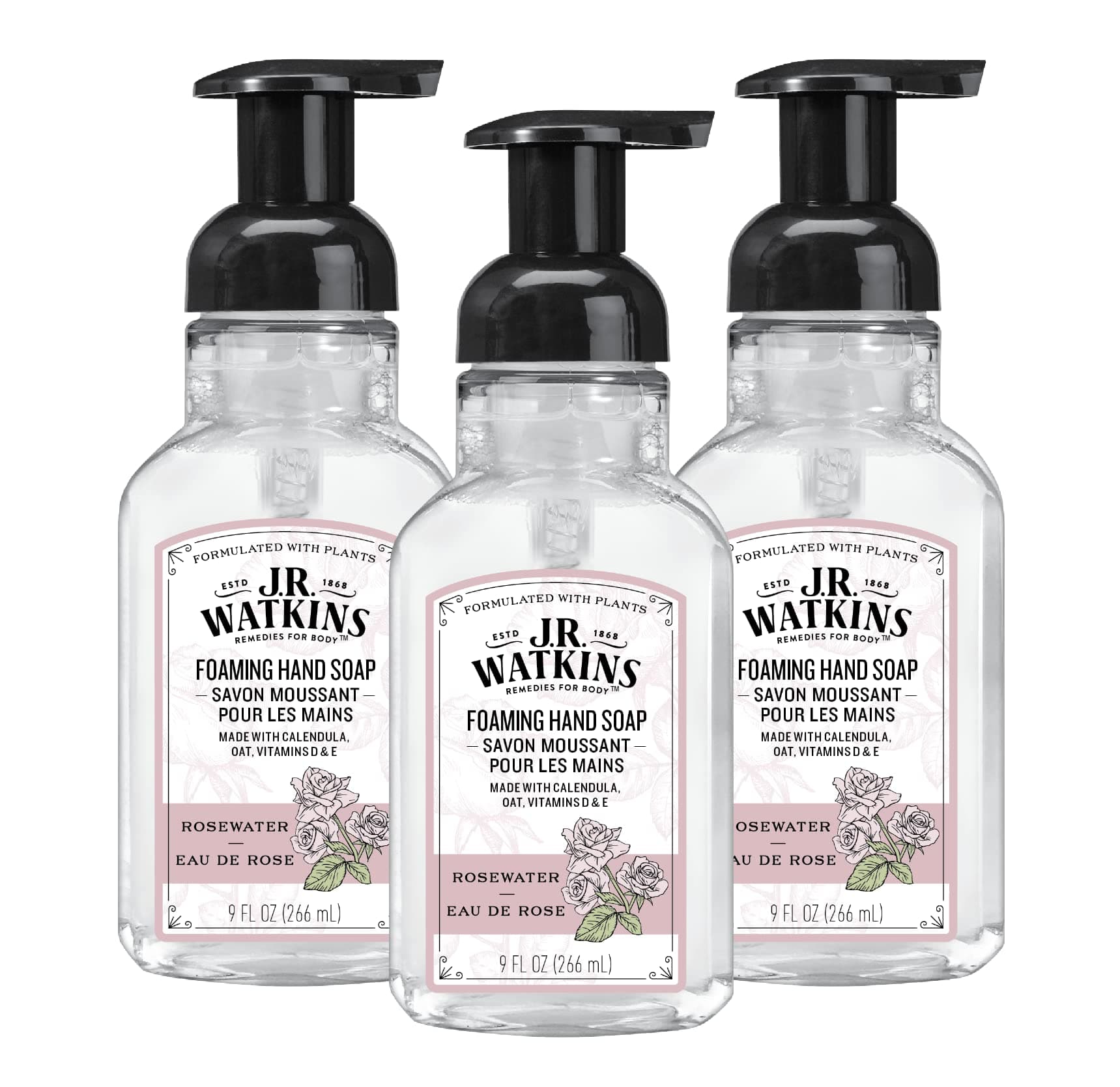 Foaming Hand Soap with Pump Dispenser, Moisturizing Foam Hand Wash, Alcohol-Free, Cruelty-Free, eau de rose, 9 fl oz, 3 Pack