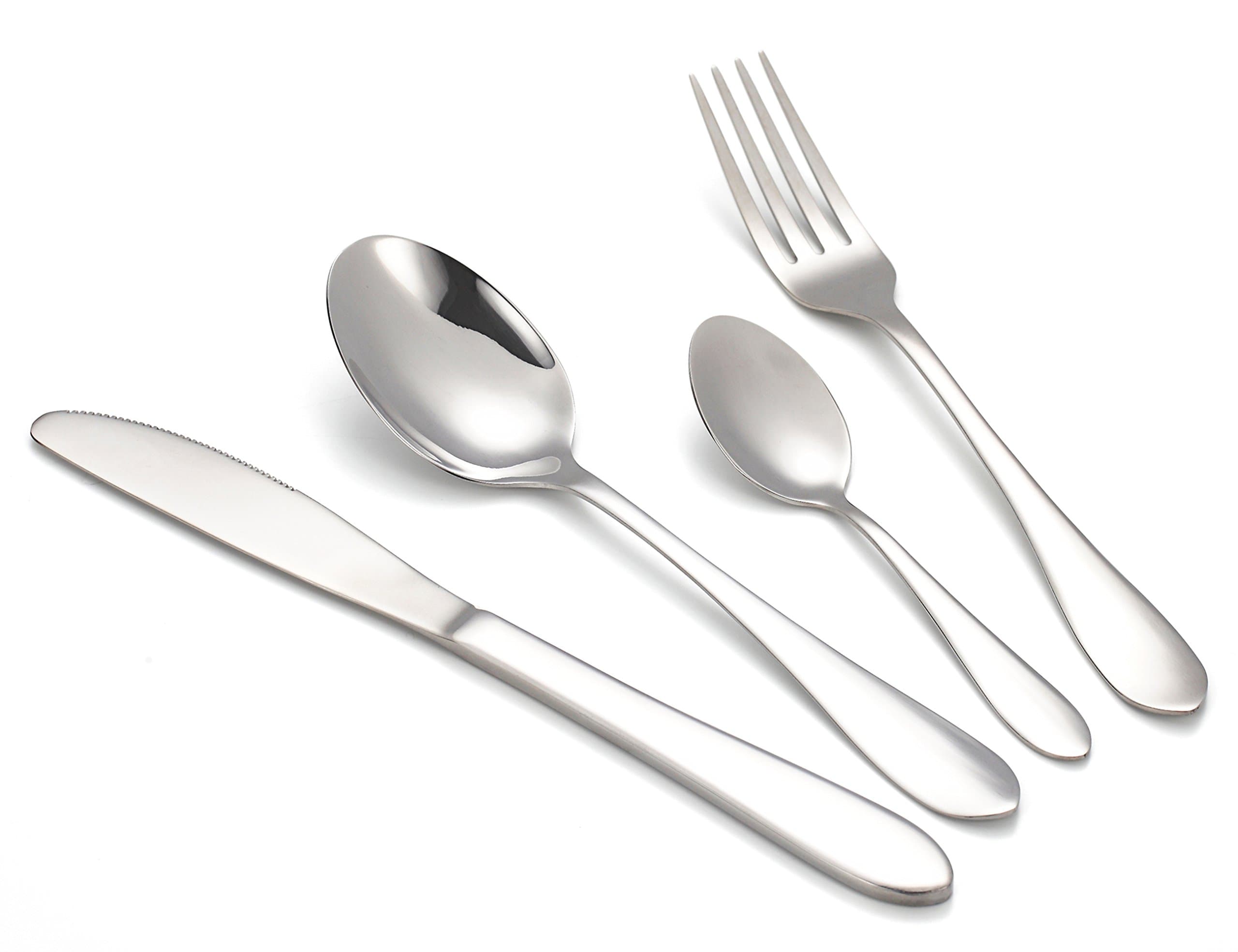 JUNye Stainless Steel Silverware Sets Mirror Polished, Flatware Set 24-Piece Set, Service for 6, Include Knife/Fork/Spoon/Tea Spoons, Tableware Dinnerware Utensil Set