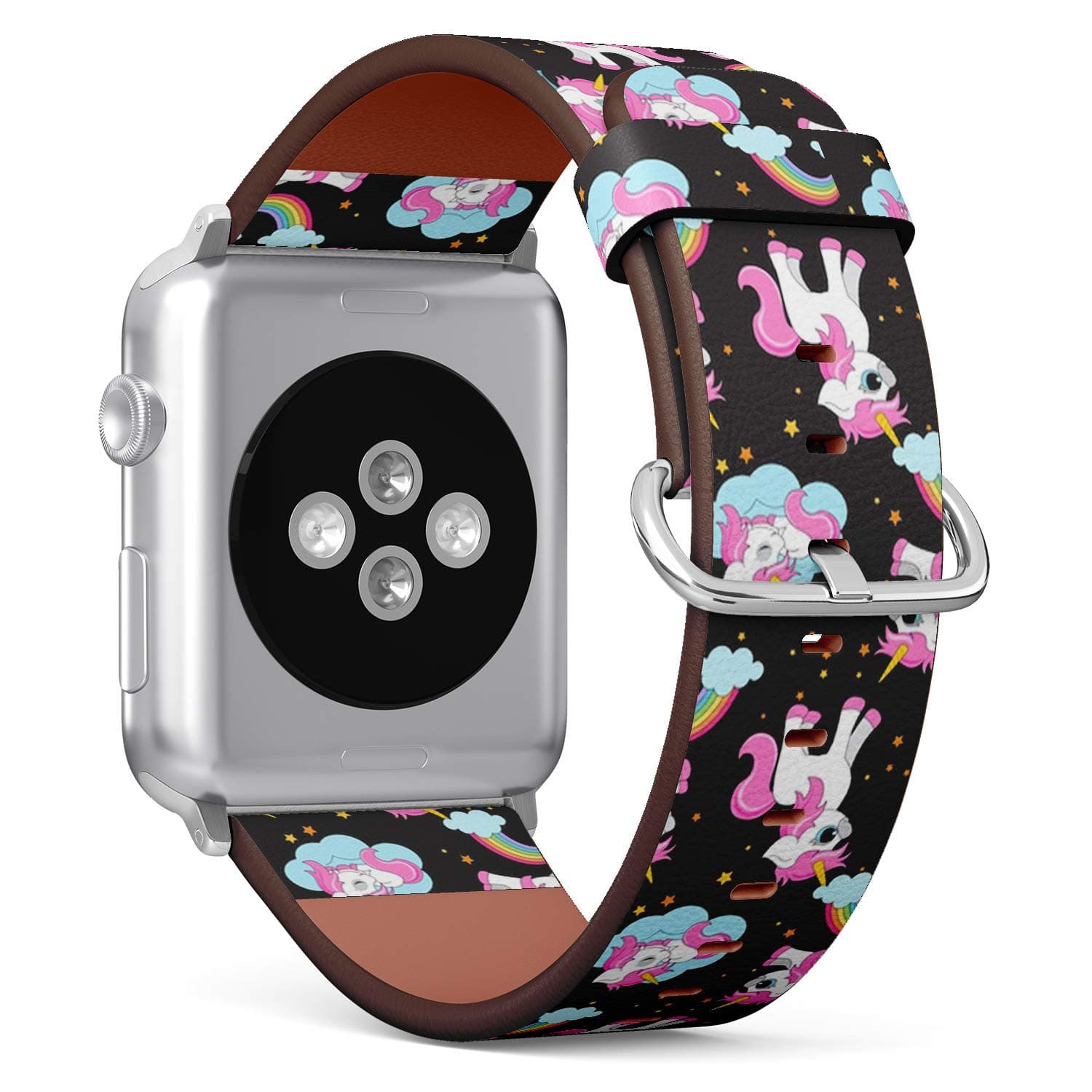 Compatible with Apple Watch Series 7/6/5/4/3/2/1 (Big Version 42/44/45 mm) Leather Wristband Bracelet Replacement Accessory Band + Adapters - Cute Unicorns Magical