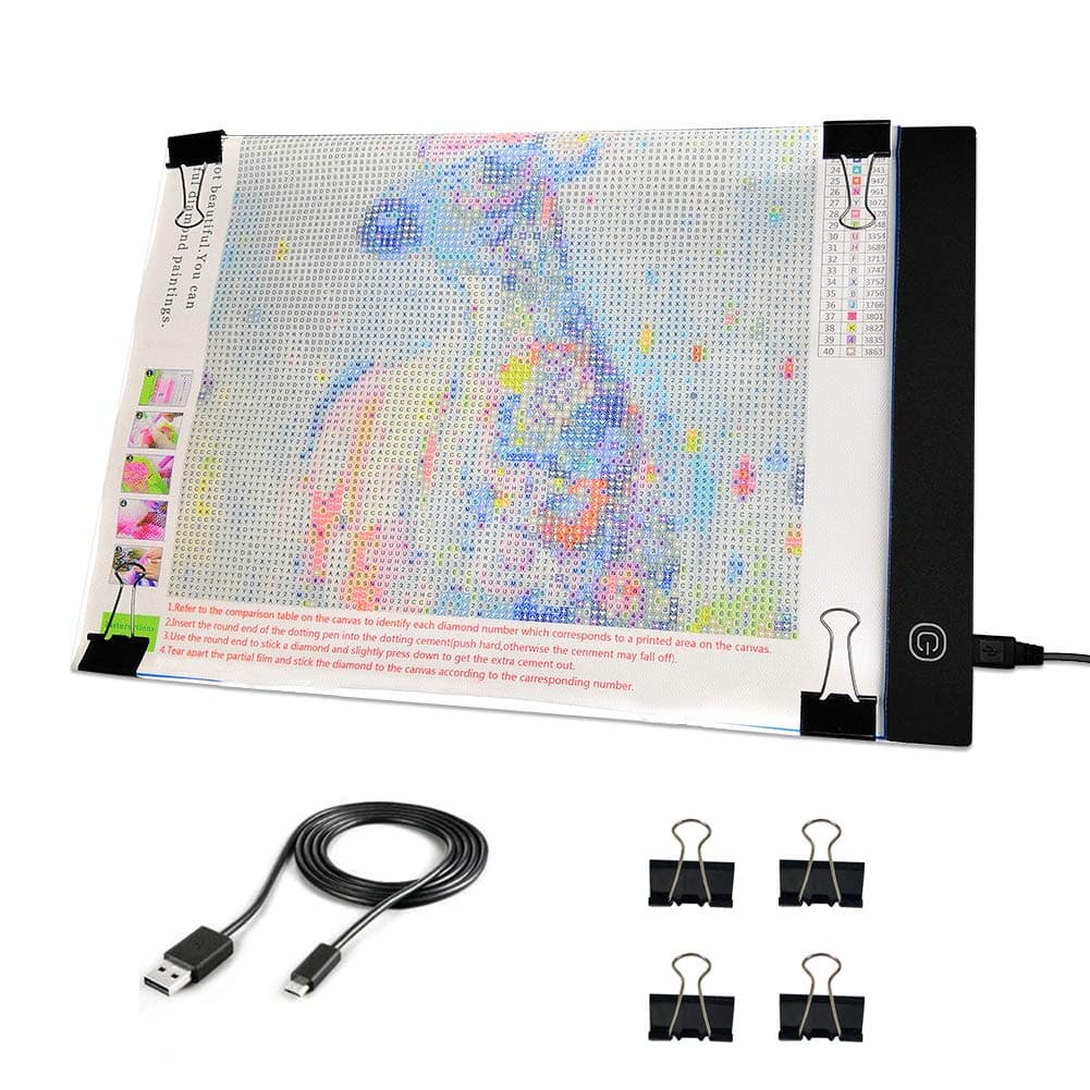 Mlife A4 LED Light Pad - Diamond Art Light Box Tracing Light Board with 3 Brightness, Ideal for Sketching, Animation, Drawing Light Box with 4 Fasten Clips