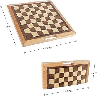 Deluxe Wooden Chess, Checker and Backgammon Set, Brown