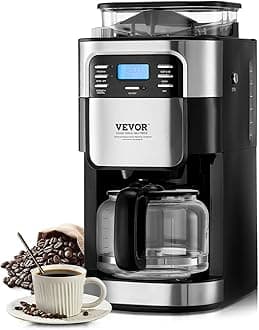 VEVOR Coffee Maker With Grinder, 12 Cup Coffee Machine, Grind and Brew With 3 Strength Control, 24-Hour Timer for Auto Brew, for Home Office Restaurant