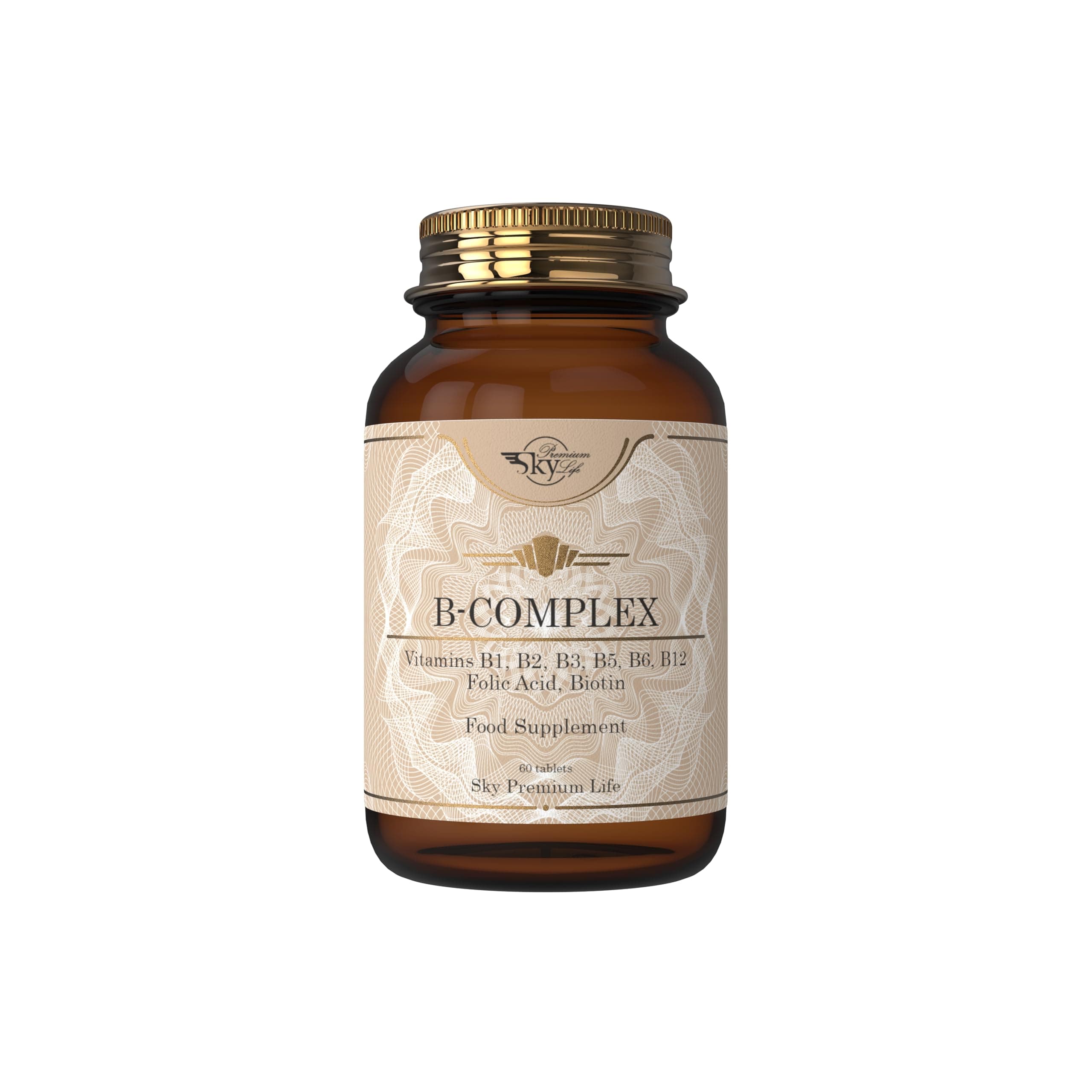 Vitamin B Complex with Vitamins B1, B2, B3, B5, B6, B12, Folic Acid & Biotin - 60 Tablets (1 Pack)