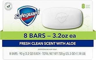Safeguard Micellar Deep Cleansing Bath Bar Soap, Washes Away 99 Percent of Bacteria, Leaves Skin Soft, Fresh Clean Scent with Aloe, 3.2 oz (8 Count)