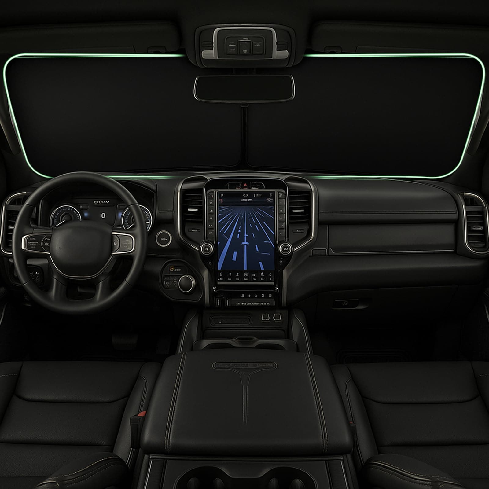 Windshield Sun Shade fit for Dodge Ram 1500 2019 2020 2021 2022 2023 2024 2025 Car Foldable Windshield Sunshades with Silver+Black Double Layer Thickening