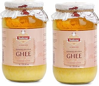 - Indicow Organic Dairy A2 Cow Ghee | (2 Packs Of 1 Litre) | Bilona Ghee | Grass Fed Desi Cows | Kankrej Cows | 100% Pure And Chemical Free | Bilona Curd-Churned, Cruelty-Free, Ayurvedic