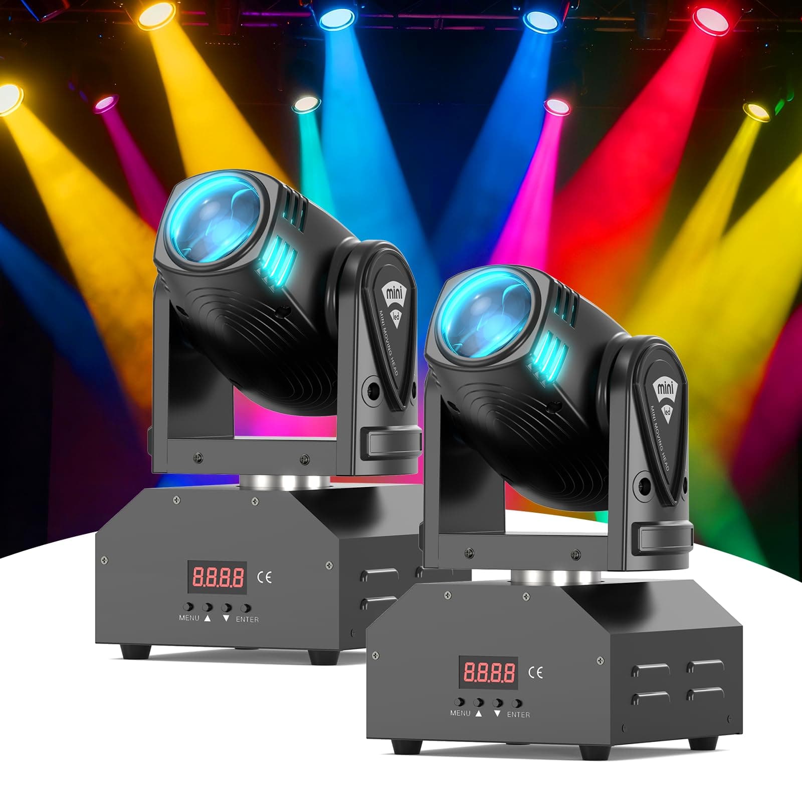 DJ Lights Moving Head U`King Mini LED Moving Head Light RGBW Stage Lighting Beam Spot Lights by DMX 512 Sound Activated Control for Wedding Disco Party Indoor Christmas and Halloween(Set of 2)