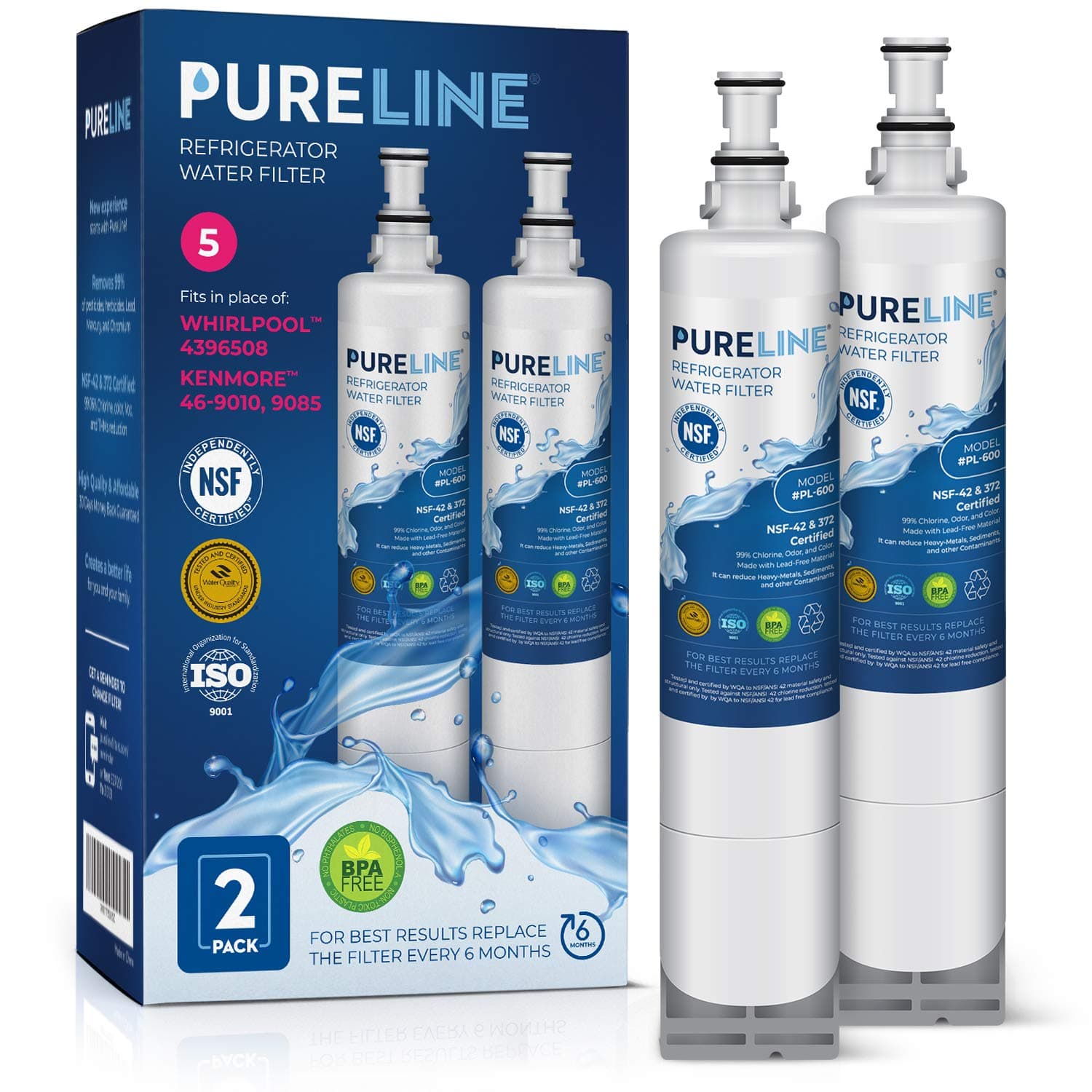 PURELINEKenmore 9085 and 46-9010 Water Filter Replacement. Compatible Filter for Kenmore 9085, 9010 and Whirlpool 4396508, 4396510, NLC240V, Everydrop Filter 5. - (2 Pack)