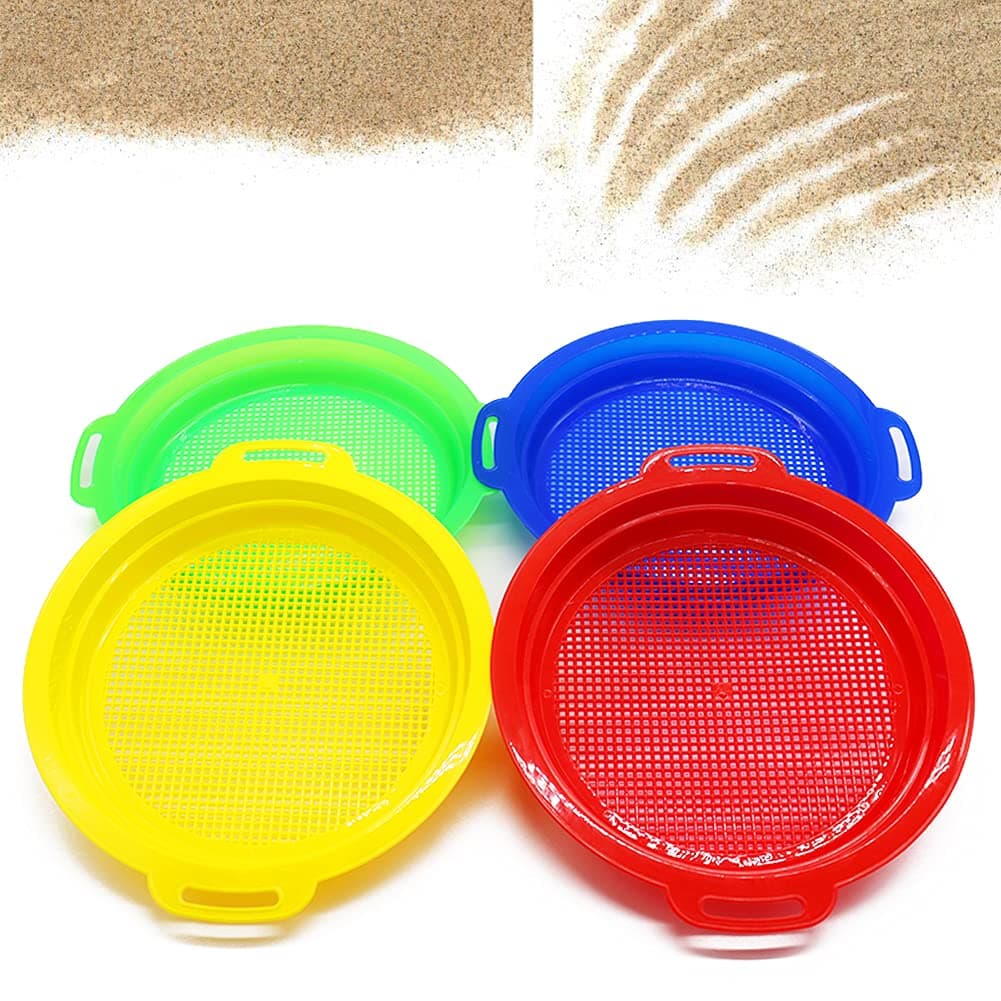 OJYUDD4 Pcs Sands Multi-Colored Sand Sifters,Plastic Sand Sifter,Sand Sifter Sieves for Sand and Beach(Red,Blue,Yellow and Green)