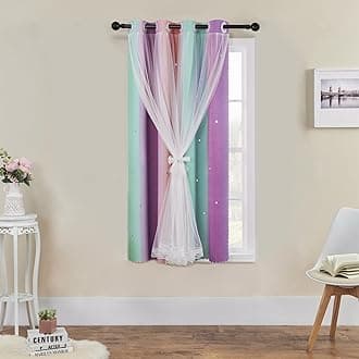 XiDi Kids Room Decor for Girls Bedroom, Pink Purple Green Curtains for Kids Rooms, Girls Room Curtains Windows Wall Drapes 42 Inchs Long 52 inches Wide 1 Panel
