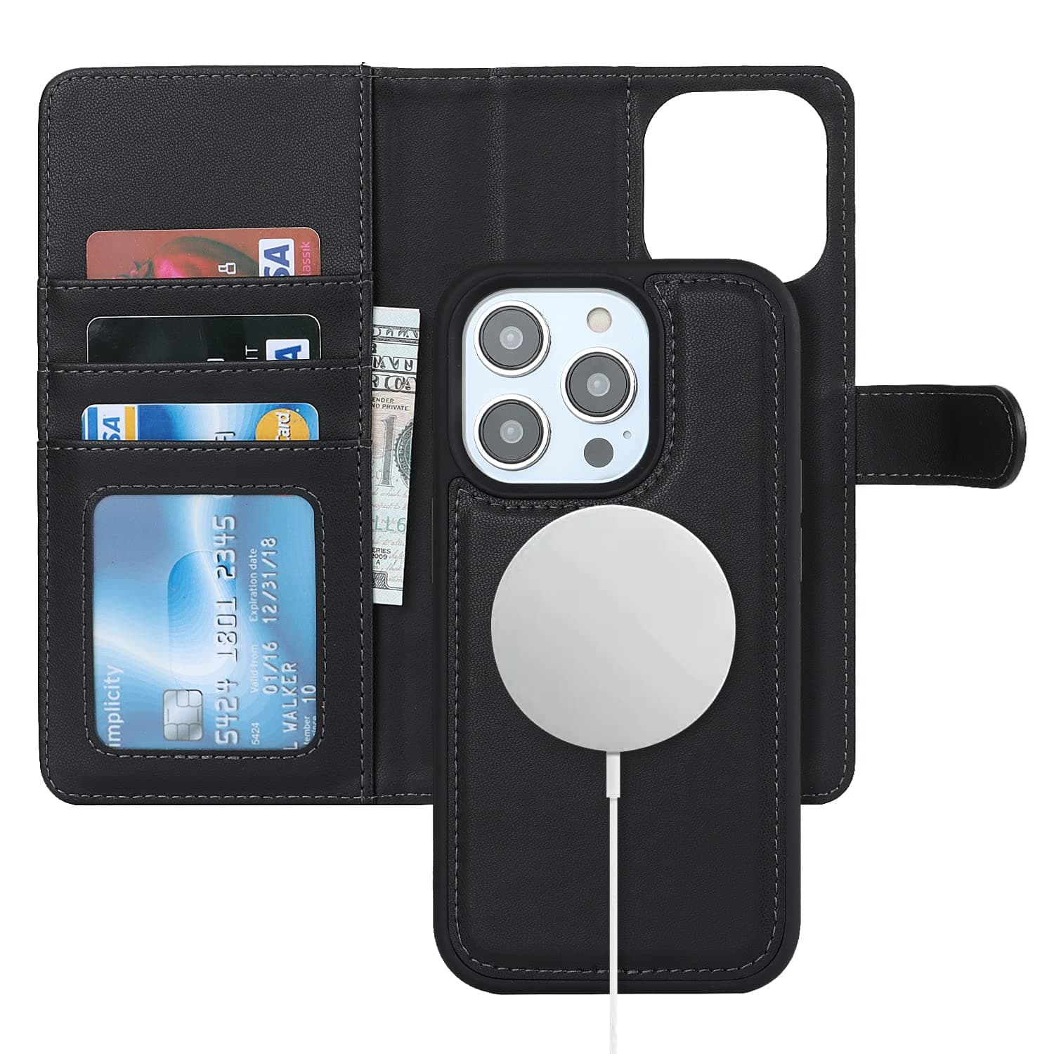 Ｈａｖａｙａ for iPhone 13 Pro Case with Card Holder iPhone 13 pro Wallet case for Men iPhone 13 pro case Wallet with Magsafe Compatible Detachable Magnetic case flip Folio Leather Cover-Black
