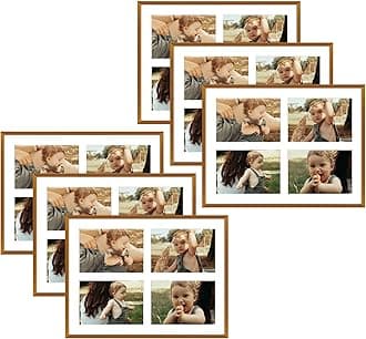 Golden State Art, 5x7 Aluminum Collage Frame, Displays 7x5 Pictures With 4 Openings Mat or One 12x16 Photo, Real Glass, Portrait/Landscape Wall Display, Bronze, 6 Pack