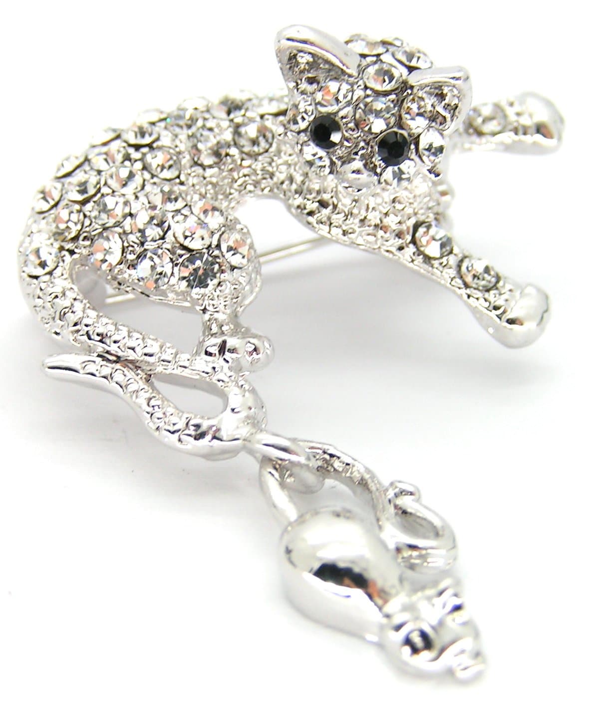 Little Bo Crystal Cat and Mouse Brooch