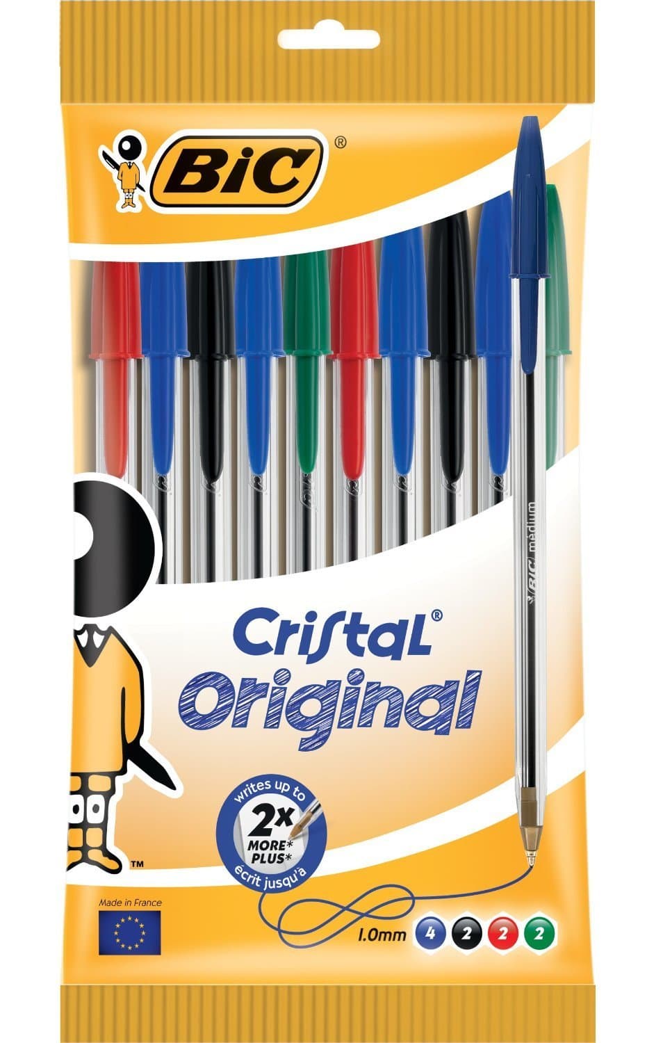 Cristal Original Ballpoint Pen Medium Point (1.0 mm), Assorted Colours, Pouch of 10
