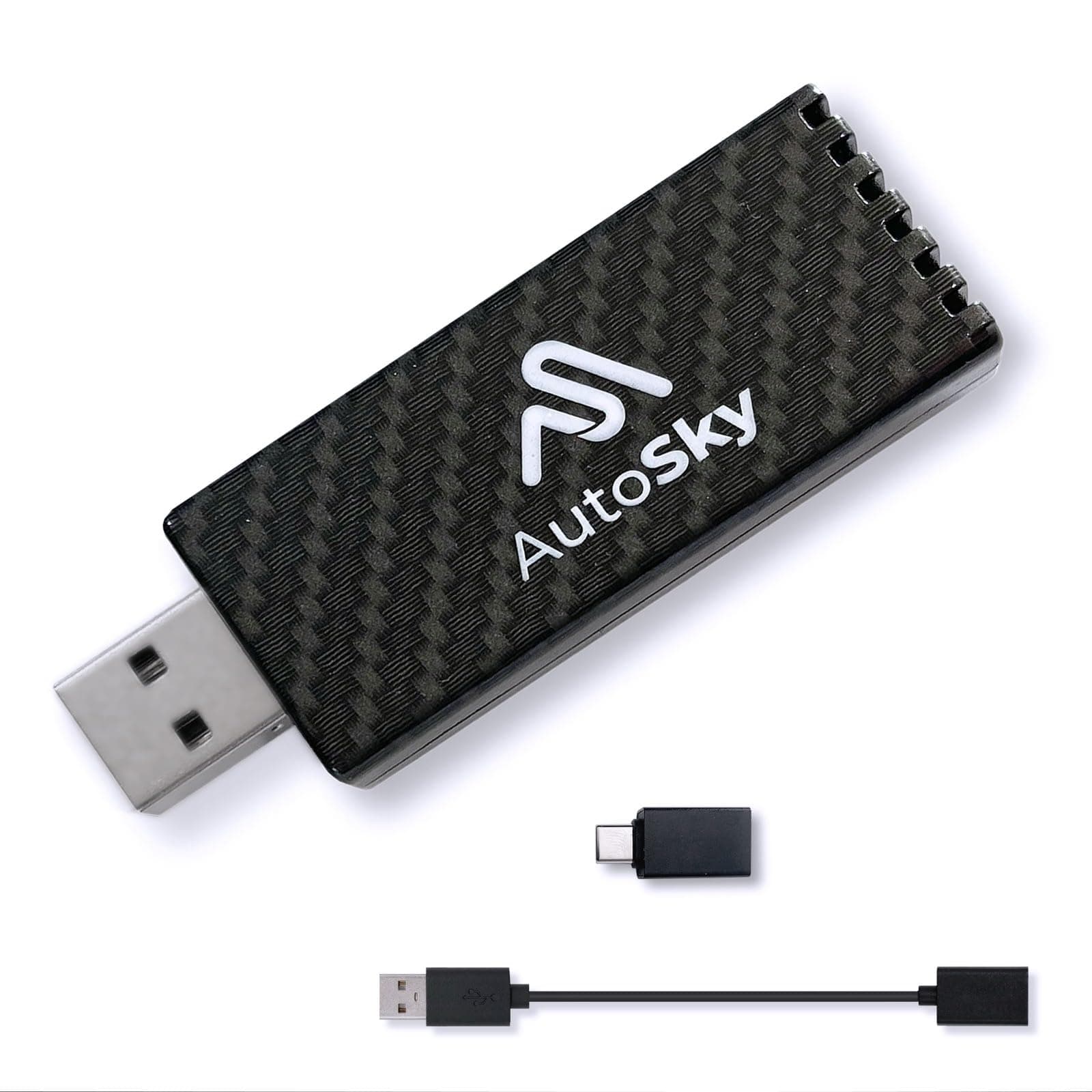 AutoSky Wireless CarPlay Adapter 2023 Pro Extra Edition - Fast and Compact Wireless CarPlay Adapter Factory Wired CarPlay Cars – USB-A Extender - USB-C Adapter – Wired CarPlay Required