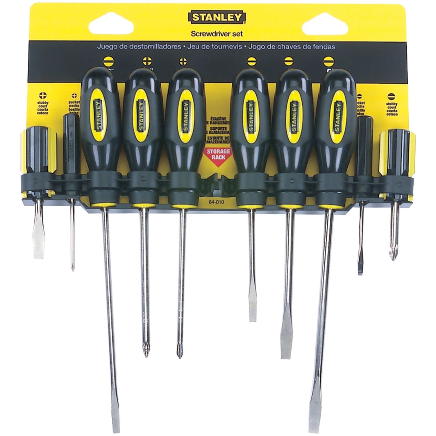 60-100A Standard Fluted Screwdriver Set, 10-Piece, Yellow