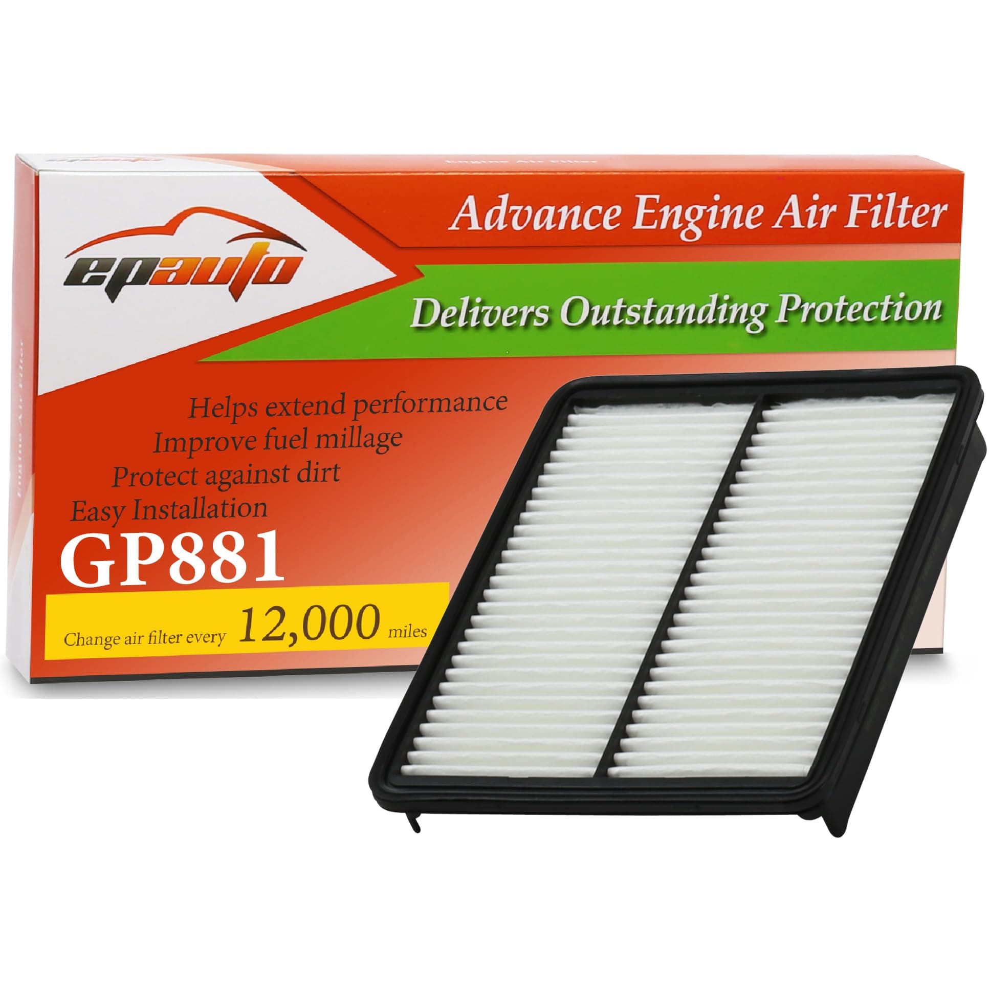 EPAuto GP881 (28113-2P100) Engine Air Filter, Replacement for Hyundai Sonata, Santa Fe, Azera; Kia Optima, Sorento, Cadenza – Fits Gas & Hybrid Models (2010–2017)