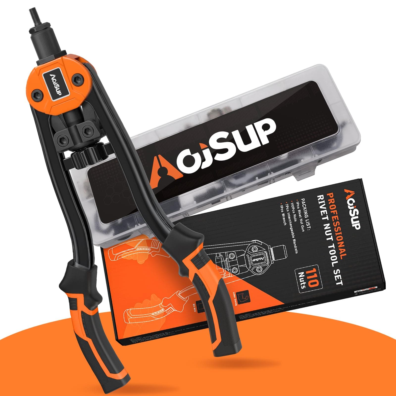 Rivet Nut Gun, 14" Heavy Duty Rivet Nut Tool, Rivet Nut Pliers Set, Rivnut Tool Kit with 110Pcs Nuts & Metric Mandrels M3 - M12, Rivet Nut Pliers Set, Professional Hand Riveter Pliers Set