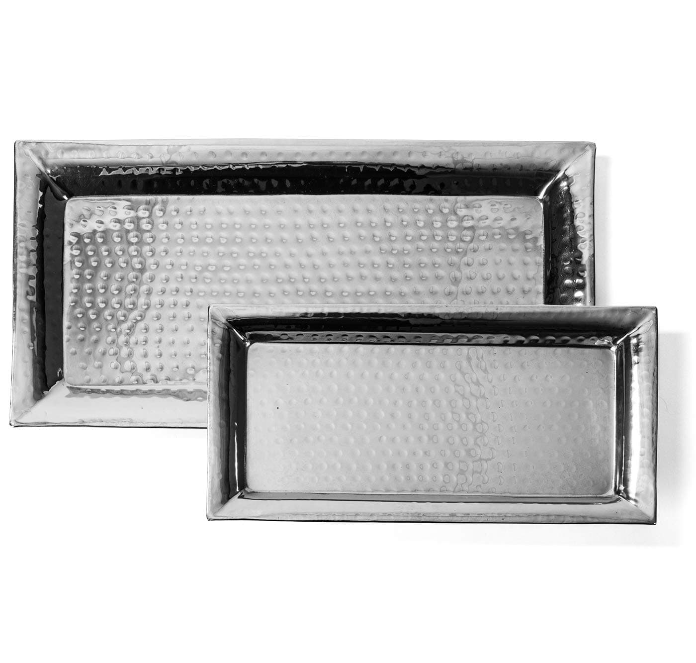 Silver Hammered Trays - Silver Serving Tray and Platters - Appetizer Tray - Chrome Platters (2 Pack Rectangle)