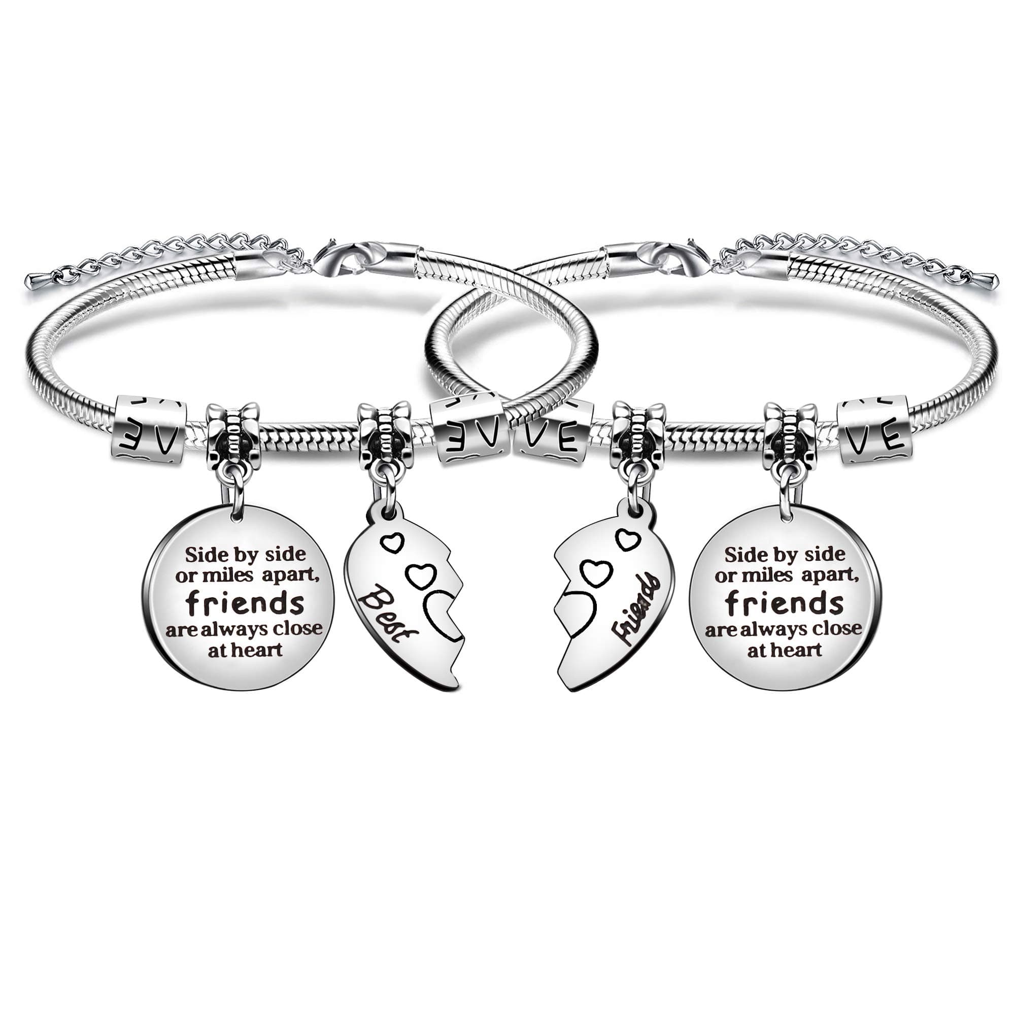 YONGHUI 2 PCS Best Friends Charm Adjustable Bangle Snake Bracelets For Women Girls- Set Side By Side Or Miles Apart Friends Are Always Close At Heart (Style A)