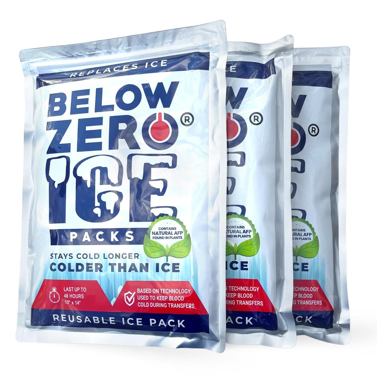 Below Zero Jumbo Size Reusable Ice Packs - Large Coolers and Lunch Bags – Patent Pending Colder Longer Lasting Technology, Over 8 Hours Cooling Ice Gel Pack - Factory Filled Sealed - 4PK XL 14”x10”