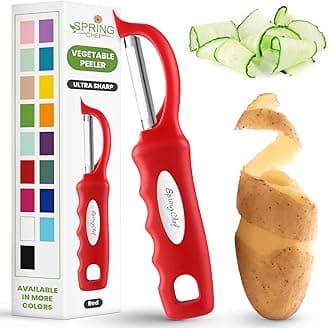 Spring Chef Premium Swivel Vegetable Peeler, Soft Grip Handle and Ultra Sharp Stainless Steel Blades - Perfect Kitchen Peeler For Veggie, Fruit, Potato, Carrot, Apple - Red