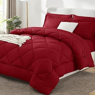 CozyLux Queen Comforter Set Dark Red - Bed in a Bag Queen Size 7 Pieces, Luxury Soft Bed Set for All Seasons, Bedding Set with Down Alternative Comforter, Sheets, Pillowcases & Shams