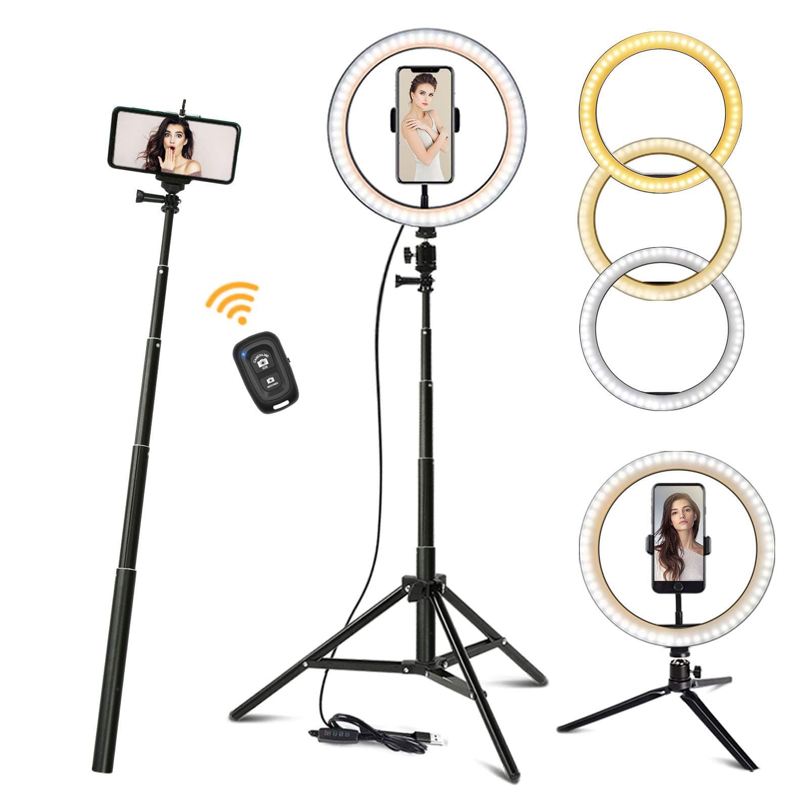Ring Light 10.2" with 62'' Upgraded Tripod Stand/ Phone Holder/ Remote Control, Maxztill Dimmable Halo Light for Live Stream/ YouTube Video/ Selfie Photography/ Makeup, Compatible with iPhone/ Android
