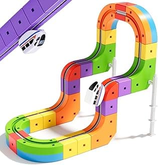 KlickRail Electric Train Set Flexible Race Track for Kids 4 6 7 8, 32 Pcs Car Track for Toddlers 3-5, Building Toy Train Track Gravity-Defying 3D Embedded Layouts & Motorized Car, STEM Learning Gift