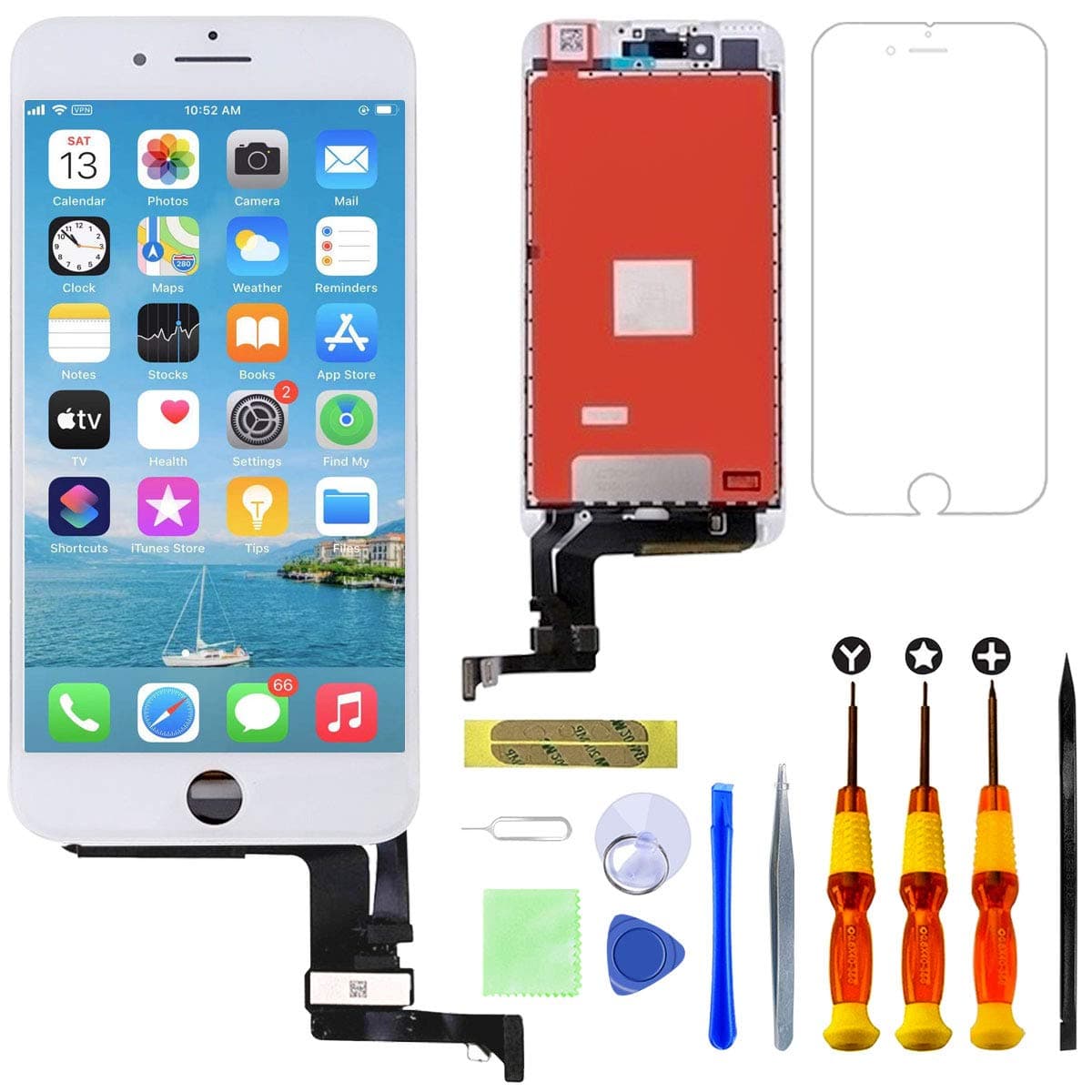 Brinonac LCD 3D Touch Screen Digitizer Glass Replacement Assembly Repair Tool Kit + Instruction + Tempered Glass Screen Protector for iPhone 7 4.7 inch White
