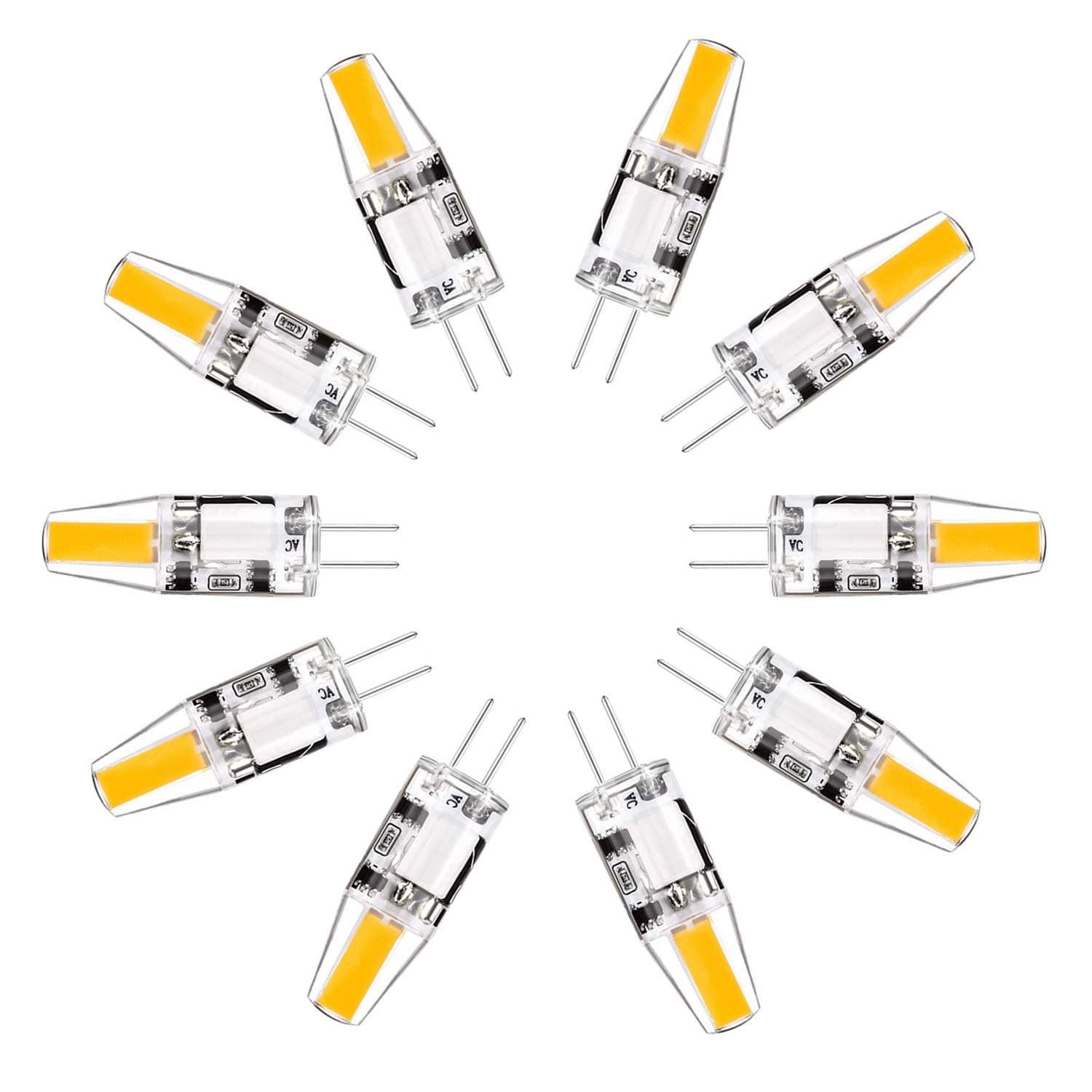 Wowatt G4 LED Bulb 2W Warm White G4 Socket Capsule Light Bulb Replacement for 20W Halogen Bulbs Mini 2800K 220LM AC DC12V CRI 85Ra COB SMD 360°Beam Angle φ37 x 9.6mm 1.45 x 0.37in Pack of 10 [Energy Class A++]