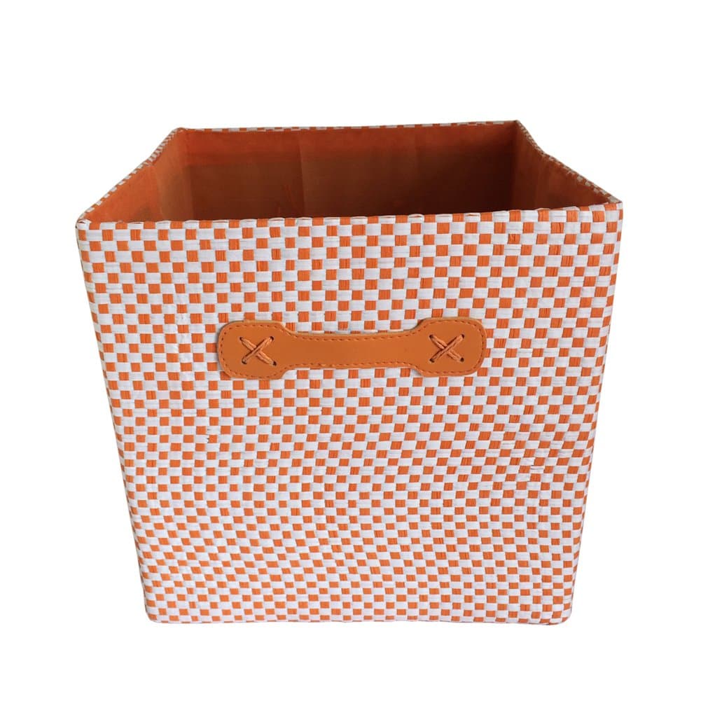 Foldable Woven Paper Storage Basket Convenient Storage Box for Office Bedroom Closet Paper Bin Simple Style Toys and Clothing Containing Box with Handle (11x11x11”)(Style 4)