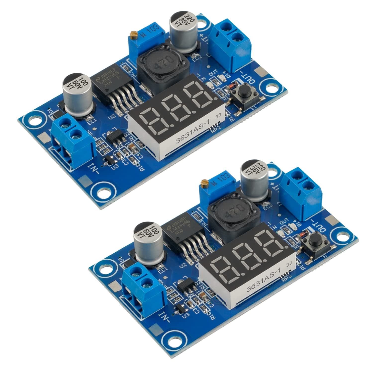 LM2596 Buck Converter With Voltmeter Display - DC-DC 4.0-40V to 1.25-37V 2A Voltage Adjustable Module (Pack of 2 Pcs)