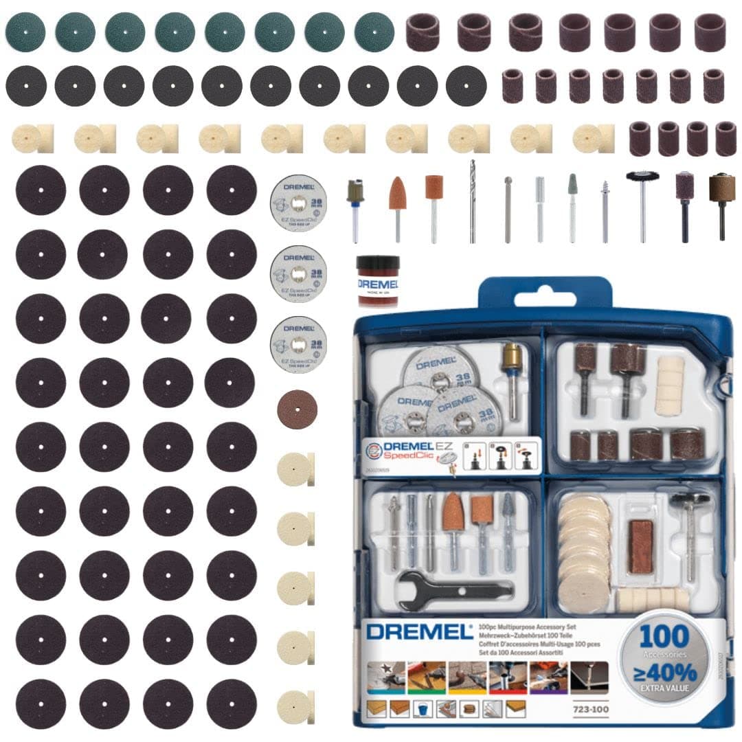 723 EZ SpeedClic Accessory Set - 100 Rotary Tool Accessories for Cutting, Carving, Sanding, Cleaning, Grinding, Polishing, Sharpening, 2615S723JA